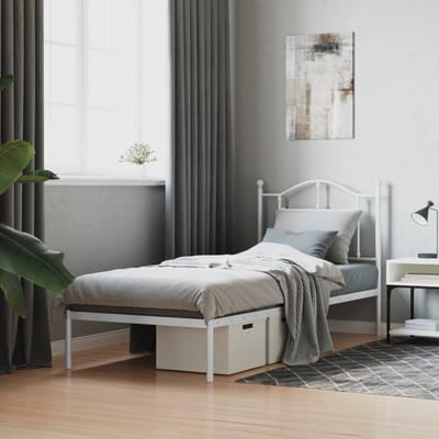 Metalen bedframe - Eenpersoons bed - Slaapkamer inrichting - Robuuste constructie - 90 x 190 cm - Wit