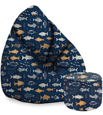 DreamRoots Velvet Zitzak voor Volwassenen – Luxe Beanbag met Voetsteun en Afneembare Hoes – Inclusief Vulling – 80x80x120 cm - Fish