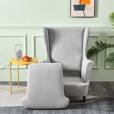 2 stuks/set Jacquard Vleugelstoelhoes met Kussen Elastische Wingback Fauteuilhoes Antislip Enkele Bankhoes voor Woonkamer gray