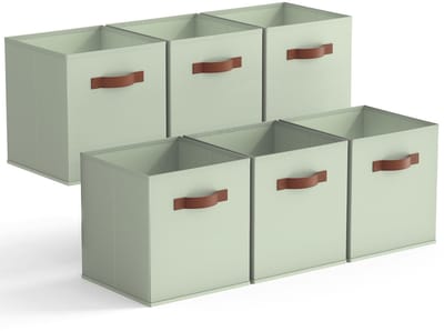 SAYS Kubus opbergdozen, stoffen opbergkubussen 33x33 cm, opvouwbare opbergkubus met handvat opbergen en organiseren, cube storage boxes, fabric storage cubes for organising - Saliegroen