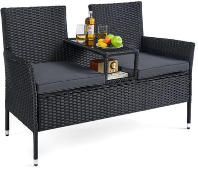 Innovastore Tuinset - Tuinmeubilair - Terrasmeubilair - Tuinstoel - Tuintafel - Tuinset - Tuinbank - Stoelen met tafel - 2 kussens