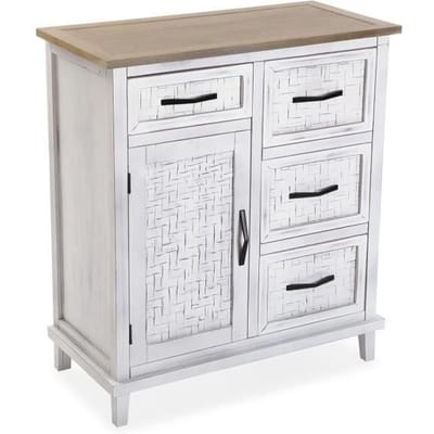 Chiffonnier - VERSA - Maggie - 80,5 x 70 x 35 cm - Blanc et marron - Bois MDF blanc