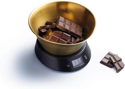 RONN® Keukenweegschaal Digitaal Met Kom - Keukenweegschaal - Keukenweegschaal Digitaal - Zwart/Messing - 23cm x 22cm x 10cm