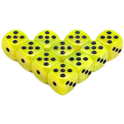 Lot de 10 dés D6 16 mm, effet marbre, à pois, accessoires de jeu, jouet et cadeau jaune