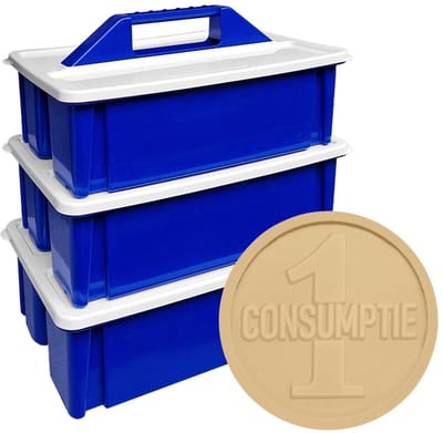 CombiCraft consumptiemunten beige in stapelbare opbergkisten - 6.000 munten en 3 kisten