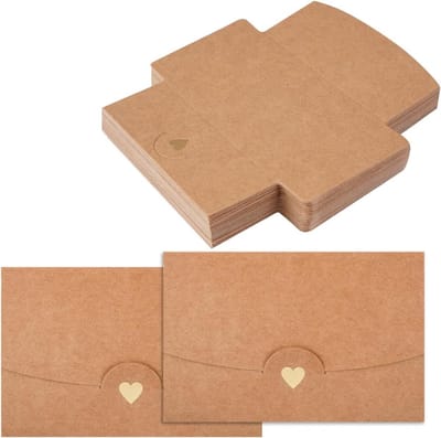 Vintage Mini Kraft Papier Enveloppen - 50 Stuks, 4.1"x2.7", Perfect voor Cadeaubonnen, Bedankkaarten en Feestuitnodigingen met Hart Sluiting