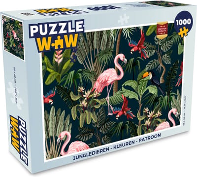 Puzzel Jungledieren - Patroon - Kinderen - Flamingo - Papegaai - Kids - Legpuzzel - Puzzel 1000 stukjes volwassenen