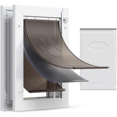 VEVOR Hondenluik (Medium) met 3 magnetische kleppen en metalen frame, weerbestendig kattenluik voor binnen- en buitendeuren, kattenluik, hondenluik, huisdierluik, wit, 20,96 x 31,12 cm (breedte x hoogte)