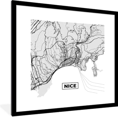 Fotolijst incl. Poster - Frankrijk - Plattegrond - Kaart - Nice - Stadskaart - 40x40 cm - Posterlijst