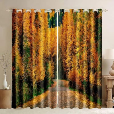 3D Bos Afdrukken Gordijn Bomen Pad Groen Gazon Natuur Scène Gordijnen Slaapkamer Woonkamer Dun Gordijn Versieren W50H130(CM)x2&Hook