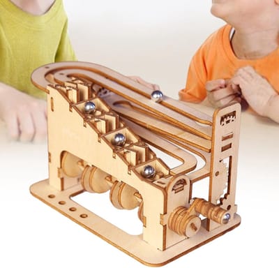 Mechanische Achtbaan - Houten Puzzel - Model Bouwen - Energie Omzetting - 22.5 x 13.5 cm - Houtkleur