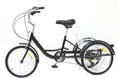 Stabiele driewieler 20 inch met 8 versnellingen en grote mand, Zwart