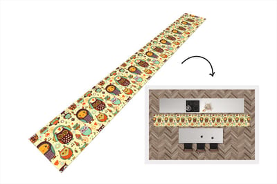 Keukenloper - Keukenmat - Uil - Koptelefoon - Patroon - 400x50 cm - Keuken vloerkleed