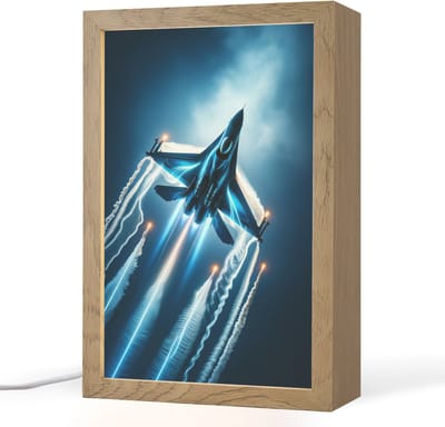Nachtlampje 20x30 cm - Kinder lampje - Straaljager - Blauw - Jongens - Tafellamp kinderkamer - Slaapkamer lamp - Bedlamp kinderen - Kinderlampje stopcontact - Wandlamp babykamer - Nachtlampjes