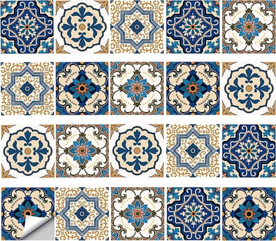 20 Stuks Blauwe Plaktegels - 15 x 15 cm Vintage PVC Waterdichte Tegelfolie - Zelfklevende Behangstickers Voor Keuken Badkamer Trap Kast Meubel Decoratie
