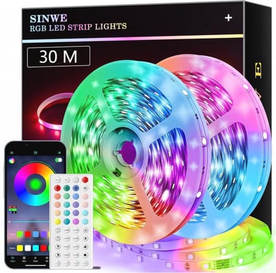 Ledstrip, RGB ledstrip, smart ledverlichting, ledstrip met afstandsbediening en app, dimbaar, muzieksynchronisatie, timerinstelling voor gamingkamer, kamer, keuken, thuisfeest (30 m)