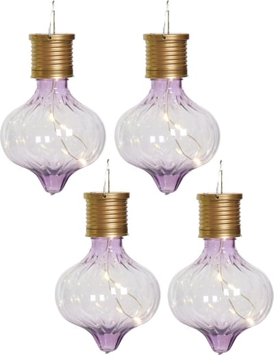 Lumineo solar hanglamp LED - 4x - Marrakech - lila paars - kunststof - D8 x H12 cm