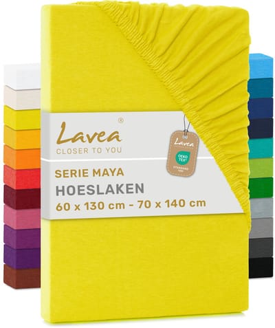 Lavea® Hoeslaken 60-70x140 cm (Baby) – 100% Katoen, Zacht en Ademend – Geschikt voor Matrassen tot 12 cm – Jersey met Elastiek Rondom – Zonnegeel