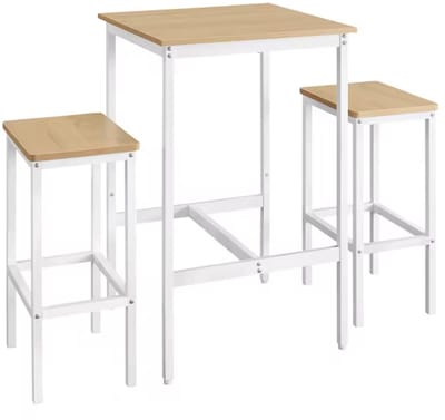 J&R Bartafel set - Bartafel - Bar Tafel - Tafel en 2 krukken - Tafel - 2 Krukken - Hoge tafel - Wit - Light Oak bruin