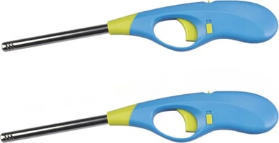BBQ/keuken aanstekers - 2 stuks - lange steel - 26 cm - blauw