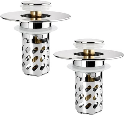Dailygoods- Spoelbakzeef roestvrij staal - Afvoerstop - Pop-up design - 2 stuks - Duurzaam - Corrosiebestendig - Afvoerplug