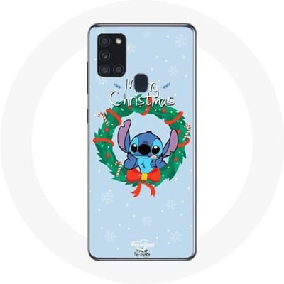 Coque pour Samsung Galaxy A21s Stitch neige joyeux Noël bleu