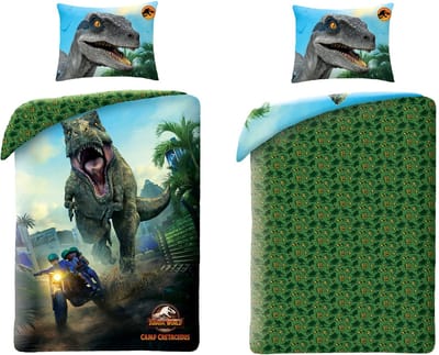 Jurassic World Dekbedovertrek- Eenpersoons - 140x200 cm - Kussensloop 63 x63 cm - Dubbelzijdig - 100% Polyester
