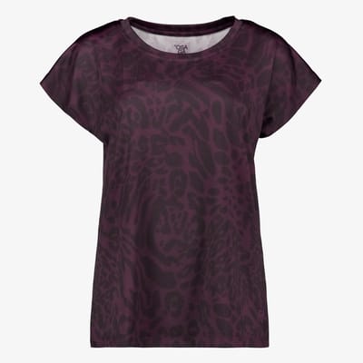 Osaga dames sport T-shirt met luipaardprint aubergine - Paars - Maat S