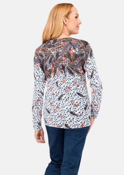 Gedessineerde pullover met ornamentprint - blauw / wit / gedess. - Gr. 42 van Goldner Fashion