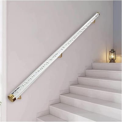 Acryl Trapleuning - Wandgreep Binnen - Veilig Lopen - Kristal Bubbel Ontwerp - 200 kg Belastbaar - Gouden Houder