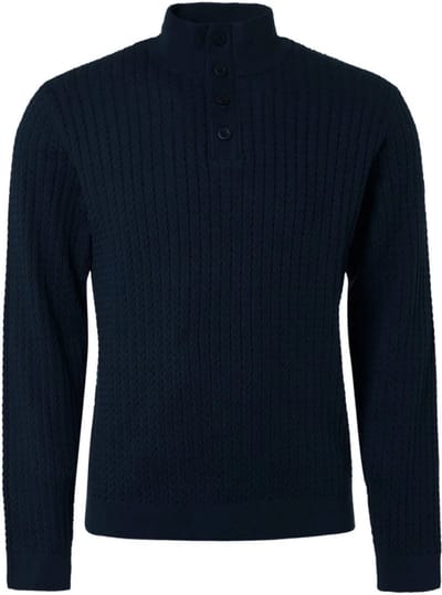 Pullover halve rits + knoop effen jacquard rib