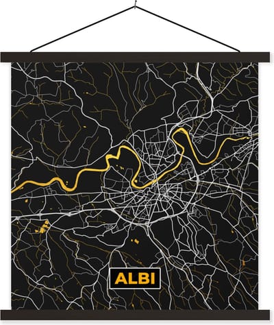 Posterhanger incl. Poster 60x60 cm - Schoolplaat - Stadskaart - Frankrijk - Plattegrond - Albi - Kaart - Textielposter - Zwarte latten - Stadskaart
