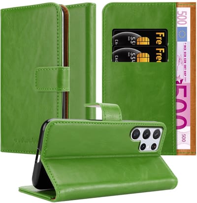 Cadorabo Hoesje geschikt voor Samsung Galaxy S22 ULTRA in GRAS GROEN - Beschermhoes met magnetische sluiting, standfunctie en kaartvakje Book Case Cover Etui