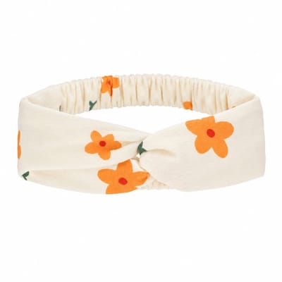 Haarsoires Haarband Twist 5cm – Bloemen Print – Oranje Creme - Zachte Knoop Hoofdband - Haaraccessoire voor Dames & Meisjes
