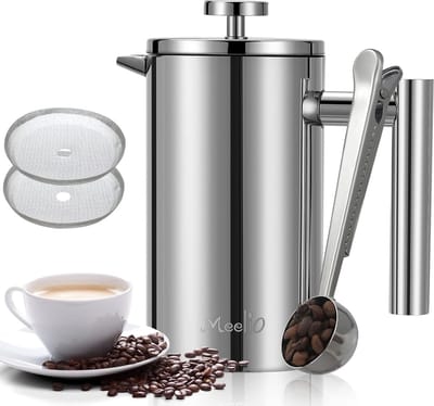 Koffiezetapparaat French Press 1 liter, klein, koffiepers, roestvrij staal, 1000 ml (6 kopjes), dubbelwandige geïsoleerde koffiefilter, roestvrij staal, Franse koffiepers