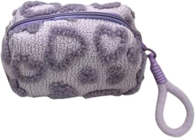 SnelShoppen - Pluche make-uptas voor dames, toilettas met hartvormig patroon, ritssluiting, handvat, paars, ideaal voor make-up, cosmetica, toiletarti