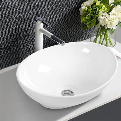 Wastafel Keramiek - Opzetwastafel Hoekig - Badkamer Toilet - Modern Design - 41 x 34 x 145 cm - Wit