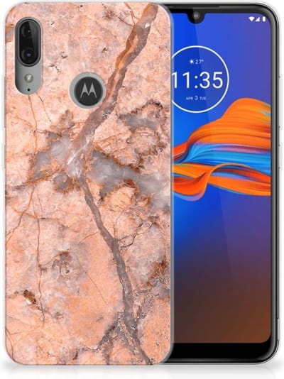 Motorola Moto E6 Plus TPU Siliconen Hoesje Marmer Oranje