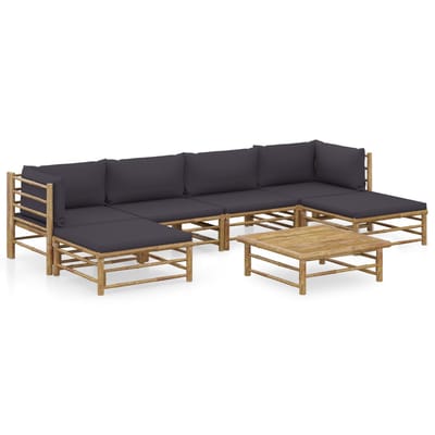 vidaXL - 7-delige - Loungeset - met - donkergrijze - kussens - bamboe