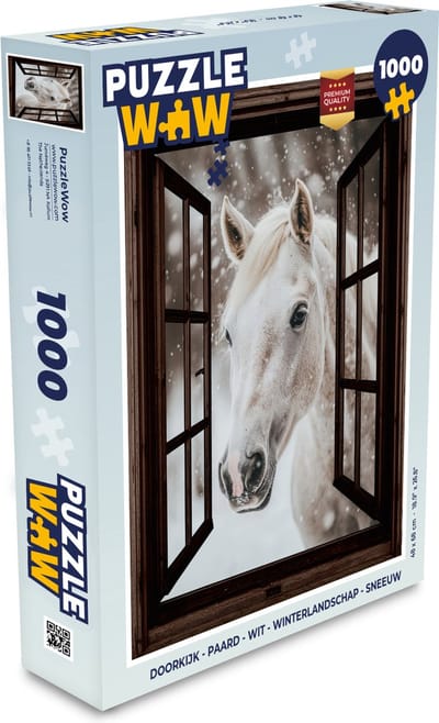 Puzzel Doorkijk - Paard - Wit - Winterlandschap - Sneeuw - Legpuzzel - Puzzel 1000 stukjes volwassenen