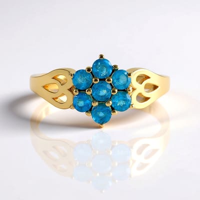 Cavill - Zilveren ring met 7 neon blauwe Apatiet (0,71 ct) - 925 Sterling Zilver verguld - elegante ronde Apatiet ring - Braziliaanse edelstenen