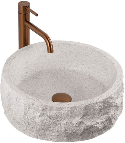 Rea - Opzetwastafel Alice Moon Kunststeen (Kunstmatig Composietsteen), Beige, Imitatiesteen, Ronde - 39 x 39 x 14,5 cm