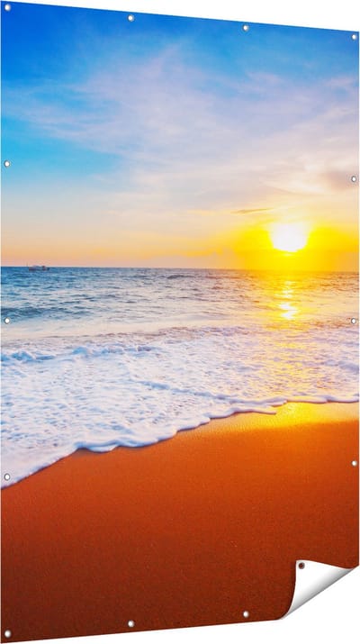Gards Tuinposter Strand en Zee tijdens Zonsondergang - 120x180 cm - Tuindoek - Tuindecoratie - Wanddecoratie buiten - Tuinschilderij