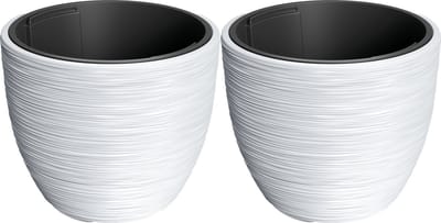 Prosperplast Plantenpot/bloempot Furu Stripes - 2x - buiten/binnen - kunststof - wit - D35 x H35 cm - met binnenpot
