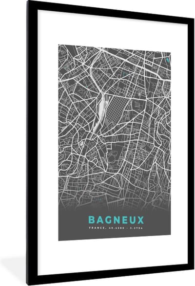 Fotolijst incl. Poster - Frankrijk - Plattegrond - Stadskaart - Kaart - Bagneux - 60x90 cm - Posterlijst