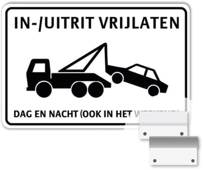 Bord In-/uitrit vrijlaten - Dag en nacht (ook in het weekend) - Weerbestendig Aluminium - 40x60 cm - Bevestiging: Met muur-/ wandmontage beugels