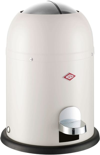 WESCO Mini Master cosmetica-emmer in de kleur mat zand, gepoedercoat staalplaat, inhoud 6 liter, kunststof binnenemmer, voetpedaal