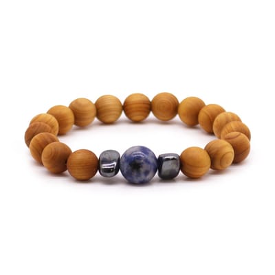 Cederhouten Keelchakra Armband met Sodaliet – Handgemaakt – 7 cm