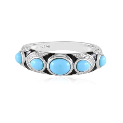 Cavill - 925 Sterling Zilver Ring - 1,04 Ct Sleeping Beauty Turkoois - Rhodium Verguld - Peervormig Zirkoon Design - Modern Elegant Sieraad