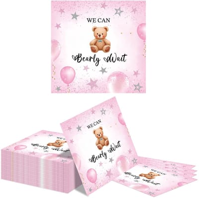 Dailygoods- Servetten Roze Teddybeer - 40 Stuks - Papieren Servetten - Baby Shower - Verjaardag - Tafel Decoratie - 33x33cm